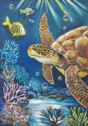 Tekening getiteld "Sea Turtle pastel o…" door Nadezhda Kokorina, Origineel Kunstwerk, Pastel