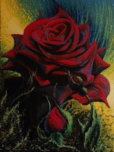 Картина под названием "Роза чайная" - Надежда Потехина, Подлинное произведение искусства, Акрил