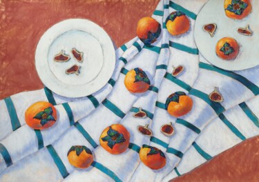 Malerei mit dem Titel "Ten persimmons" von Nadezhda Shamkova, Original-Kunstwerk, Pastell