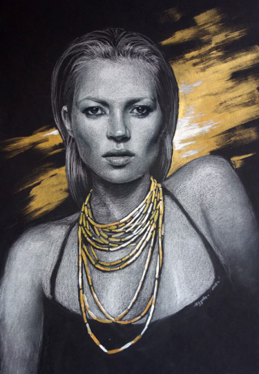 Картина под названием "KATE MOSS-black and…" - Nadezhda Zueva, Подлинное произведение искусства, Мел