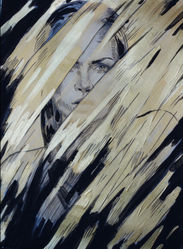 KATE MOSS-dark and gold, metal, shine Ζωγραφική με τίτλο "KATE MOSS-dark and…" από Nadezhda Zueva, Αυθεντικά έργα τέχνης, Ακρυλικό
