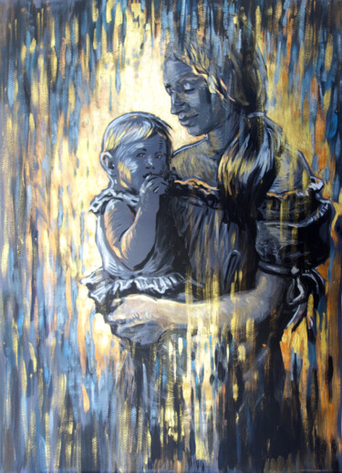 Картина под названием "SUNSHINE-mother and…" - Nadezhda Zueva, Подлинное произведение искусства, Акрил