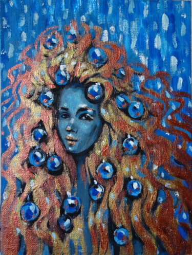 Картина под названием "red hair christmas…" - Nadezhda Zueva, Подлинное произведение искусства, Акрил Установлен на картон