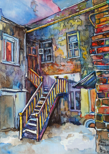 Картина под названием "Old house-Original…" - Nadezhda Zueva, Подлинное произведение искусства, Акварель