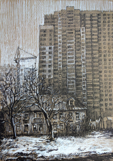 Рисунок под названием "Urban contrasts- dr…" - Nadezhda Zueva, Подлинное произведение искусства, Маркер