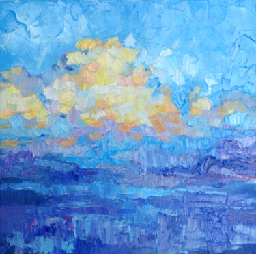 Картина под названием "Light blue clouds,o…" - Nadezhda Zueva, Подлинное произведение искусства, Масло Установлен на картон