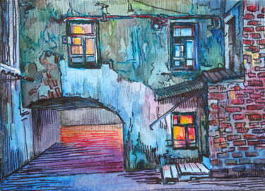 Рисунок под названием "Old yard watercolor…" - Nadezhda Zueva, Подлинное произведение искусства, Акварель
