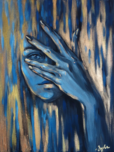 Картина под названием "VISION-woman blue e…" - Nadezhda Zueva, Подлинное произведение искусства, Акрил Установлен на Деревян…