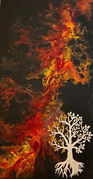 Peinture intitulée "Fire Tree" par Nad974, Œuvre d'art originale, Acrylique Monté sur Châssis en bois