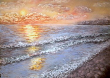 Painting titled "Golden sunset" by Nadia Bedei, Original Artwork, Pastel