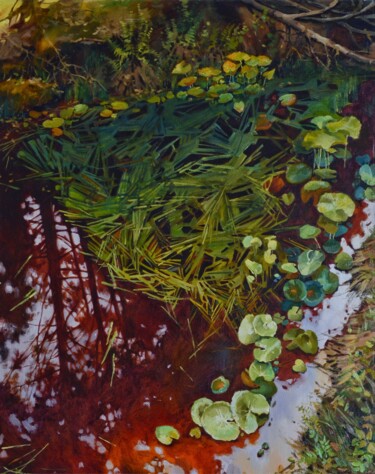 Painting titled "Reflections - II" by Nadia Boldina, Original Artwork, Oil Mounted on Wood Stretcher frame