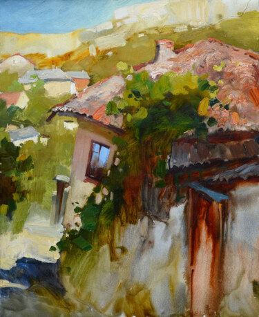 Pintura titulada "Mountain village" por Nadia Boldina, Obra de arte original, Oleo Montado en Bastidor de camilla de madera