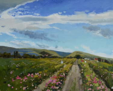 제목이 "Tea rose harvest"인 미술작품 Nadia Boldina로, 원작, 기름 나무 들것 프레임에 장착됨
