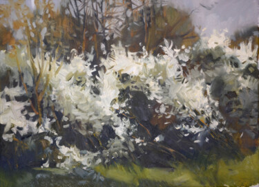Painting titled "Spring lace" by Nadia Boldina, Original Artwork, Oil Mounted on Wood Stretcher frame