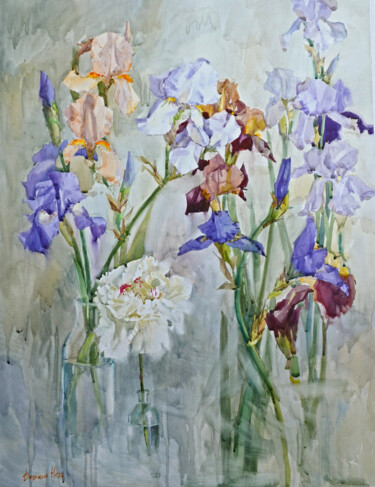 Painting titled "Iris" by Nadia Boldina, Original Artwork, Watercolor