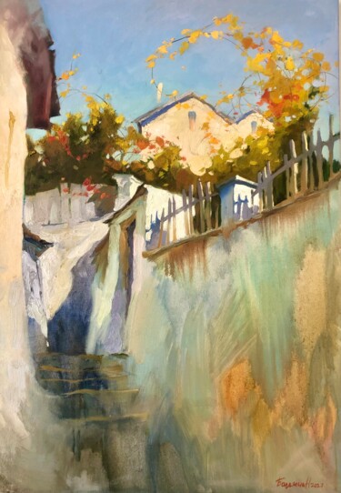 Картина под названием "autumn vineyard" - Nadia Boldina, Подлинное произведение искусства, Масло Установлен на Деревянная ра…