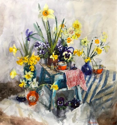 Painting titled "April" by Nadia Boldina, Original Artwork, Watercolor