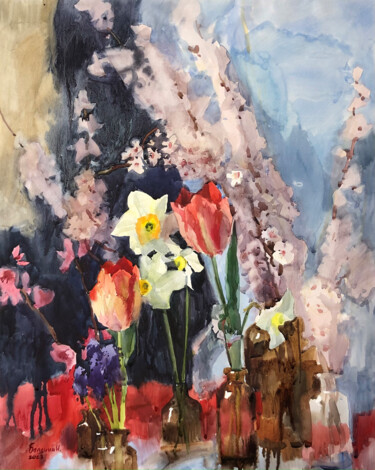 Peinture intitulée "Spring" par Nadia Boldina, Œuvre d'art originale, Aquarelle