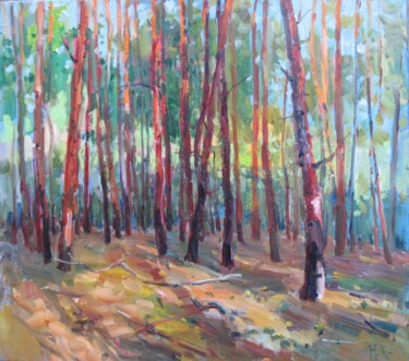 Pintura intitulada "В сосновом лесу" por Nadia Borisivna, Obras de arte originais, Óleo Montado em Armação em madeira