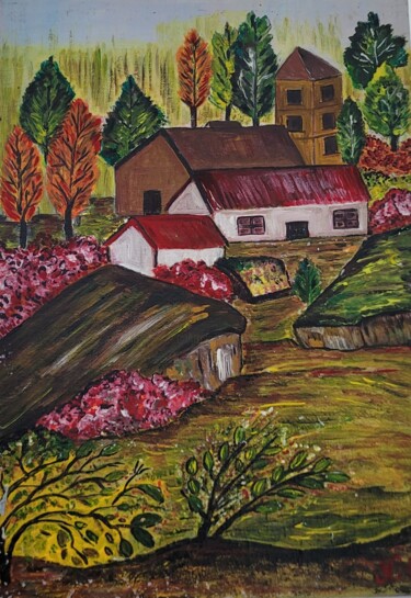 Painting titled "Country Side" by Nadia Fakhry, Original Artwork, Acrylic