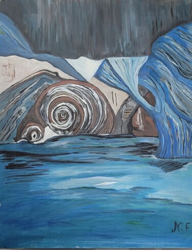 Painting titled "Deep Cave" by Nadia Fakhry, Original Artwork, Acrylic Mounted on Wood Stretcher frame