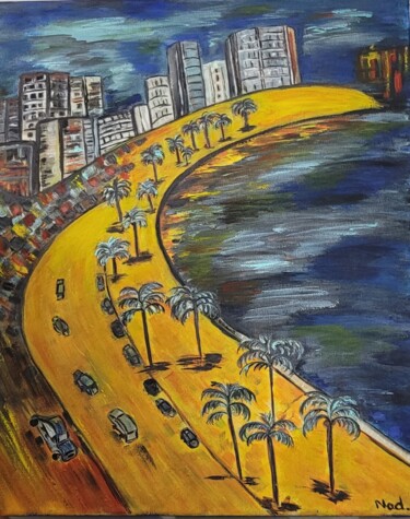Painting titled "Corniche" by Nadia Fakhry, Original Artwork, Acrylic Mounted on Wood Stretcher frame