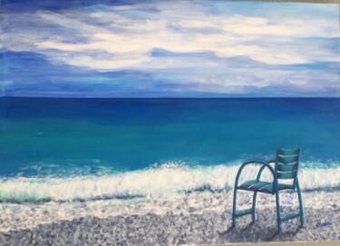 Painting titled "LE CIEL, LA MER et…" by Nadia Guyon De Chemilly, Original Artwork, Acrylic Mounted on Wood Stretcher frame
