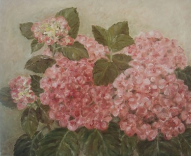 Painting titled "hortensias" by Nadia Jobin, Original Artwork, Oil