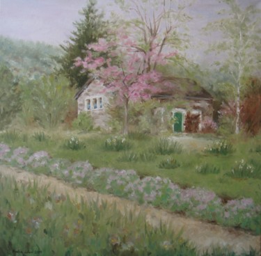 Painting titled "maisonnette" by Nadia Jobin, Original Artwork, Oil