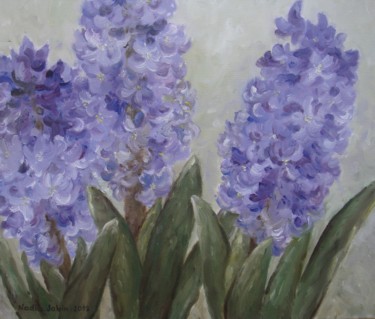Painting titled "jacinthes bleues" by Nadia Jobin, Original Artwork, Oil