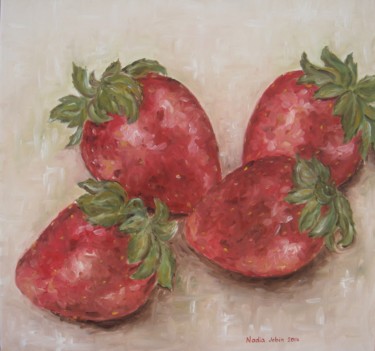 Painting titled "fraises" by Nadia Jobin, Original Artwork, Oil