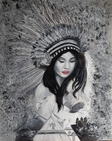 Malerei mit dem Titel "L'indienne des rêves" von Nadia Loriot, Original-Kunstwerk, Öl