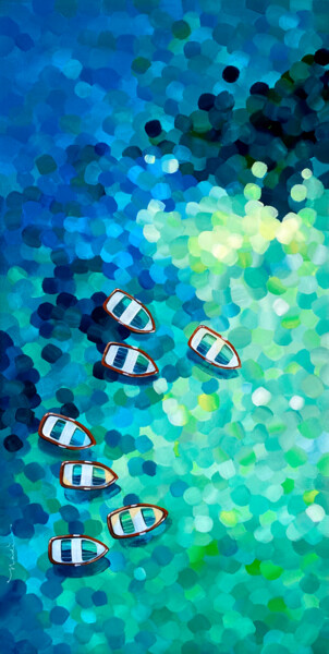 Картина под названием "quite harbor" - Nadia Lysakowska, Подлинное произведение искусства, Акрил Установлен на Деревянная ра…