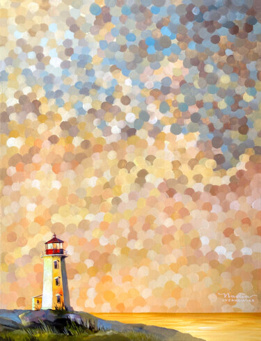 Painting titled "Peggy's Point Light…" by Nadia Lysakowska, Original Artwork, Acrylic Mounted on Wood Stretcher frame