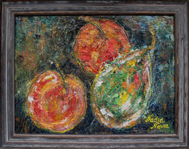 Painting titled "Apples and pear" by Nadia Nova, Original Artwork, Acrylic