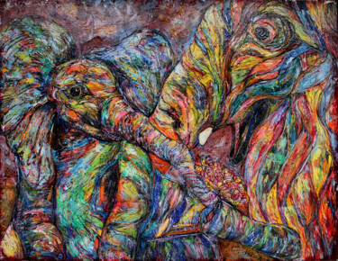 Painting titled "Baby elephant with…" by Nadia Nova, Original Artwork, Acrylic