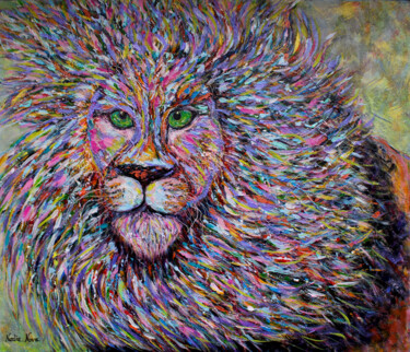 Painting titled "Lion with green eyes" by Nadia Nova, Original Artwork, Acrylic