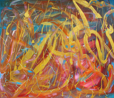 Painting titled "Golden Rain" by Nadia Nova, Original Artwork, Acrylic