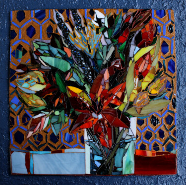 Sculpture titled "Flowers mosaic" by Nadia Nova, Original Artwork, Mosaic