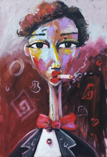 Peinture intitulée "Pause cigarette" par Nadia Rhessal, Œuvre d'art originale, Acrylique