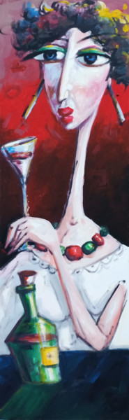 Peinture intitulée "Femme au Bar" par Nadia Rhessal, Œuvre d'art originale, Acrylique