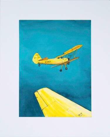 Schilderij getiteld "yellow Airplane" door Nadia Sh. Mikhailo, Origineel Kunstwerk, Aquarel