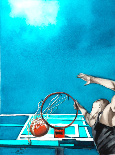 Painting titled "Basketball" by Nadia Sh. Mikhailo, Original Artwork, Watercolor