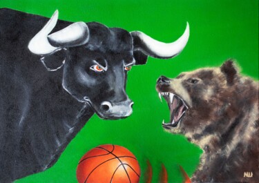 Schilderij getiteld "Bull and Bear" door Nadia Sh. Mikhailo, Origineel Kunstwerk, Acryl