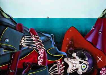 Malerei mit dem Titel "Pirate island" von Nadia Sh. Mikhailo, Original-Kunstwerk, Acryl
