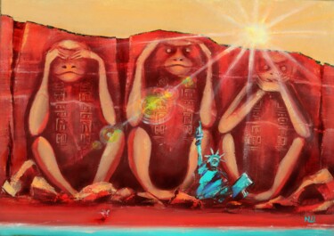 Malerei mit dem Titel "Planet of the Apes" von Nadia Sh. Mikhailo, Original-Kunstwerk, Acryl