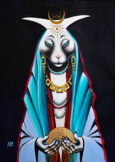 Malerei mit dem Titel "High priestess" von Nadia Sh. Mikhailo, Original-Kunstwerk, Acryl