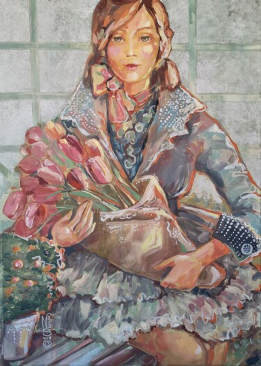 Pintura intitulada "Tulips" por Nadia Siemek, Obras de arte originais, Acrílico Montado em Armação em madeira