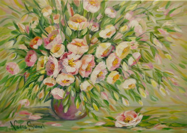 Schilderij getiteld "Flovers" door Nadia Siemek, Origineel Kunstwerk, Acryl Gemonteerd op Frame voor houten brancard