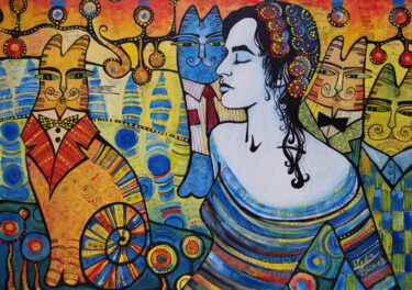 Картина под названием "Nie mam kota. Autop…" - Nadia Siemek, Подлинное произведение искусства, Акрил Установлен на Деревянна…